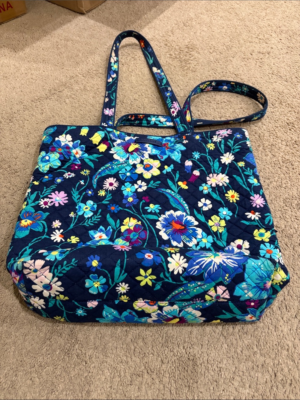Vera Bradley Navy Quilted Floral Tote with Multicolor Blooms